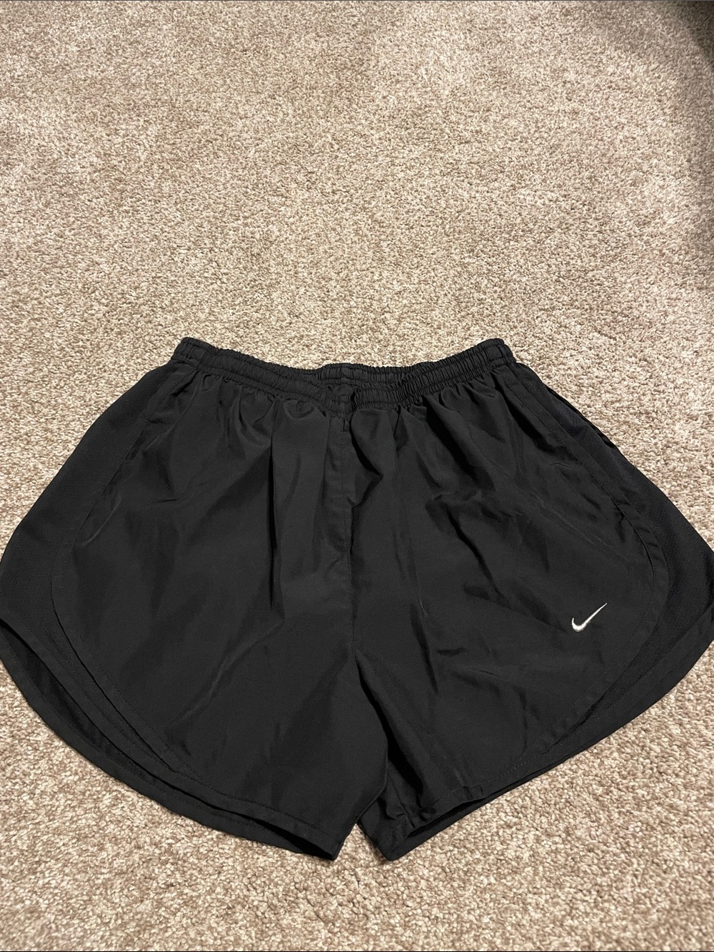 Nike Women's Black Athletic Running Shorts with Silver Swoosh